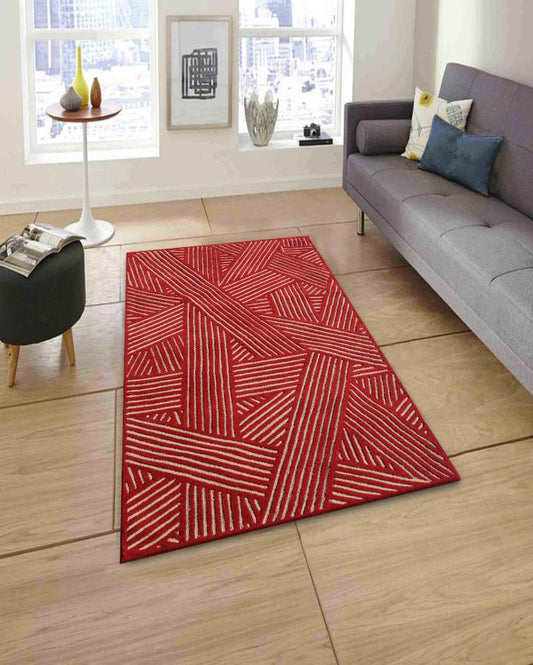 Geometric Red Hand Tufted Wool Carpet