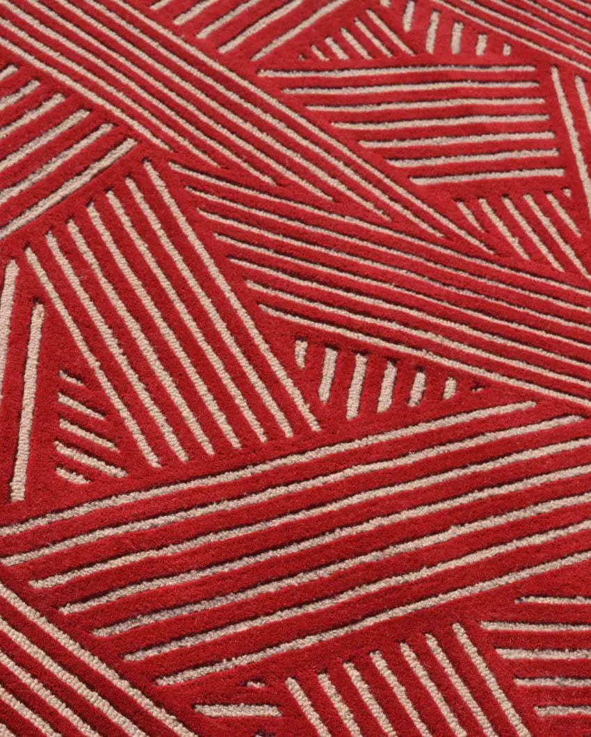 Geometric Red Hand Tufted Wool Carpet