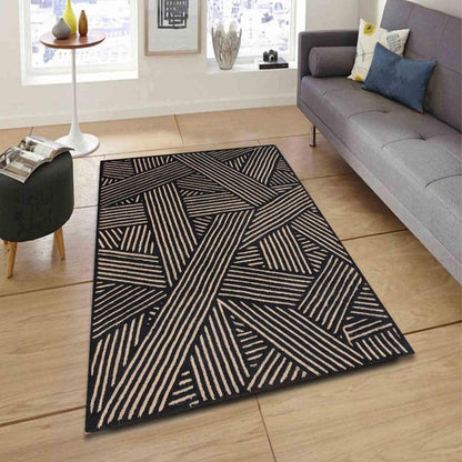 Geometric Black Hand Tufted Wool Carpet