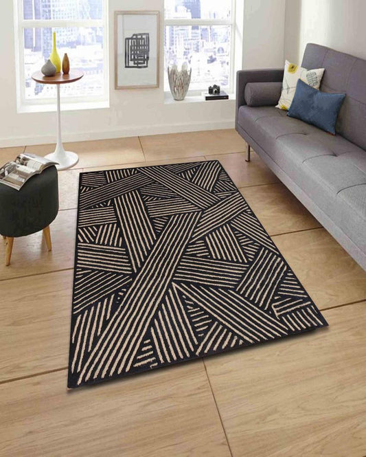 Geometric Black Hand Tufted Wool Carpet