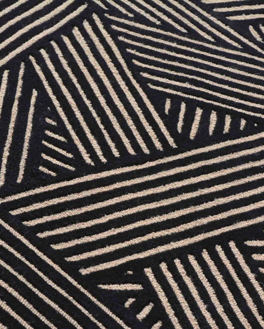 Geometric Black Hand Tufted Wool Carpet