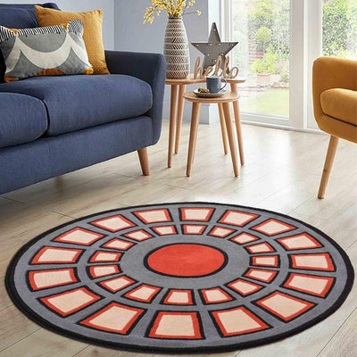 Geometric Orange Hand Tufted Wool Carpet