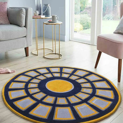 Geometric Yellow Hand Tufted Wool Carpet