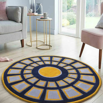 Geometric Yellow Hand Tufted Wool Carpet