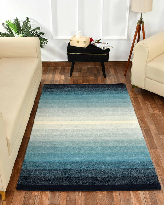 Blue Progressive Abstract Hand Tufted Wool Carpet