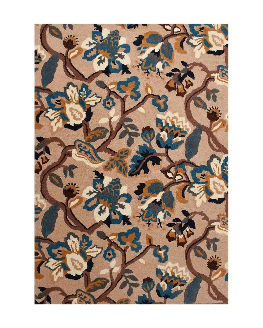 Beige Floral Hand Tufted Wool Carpet