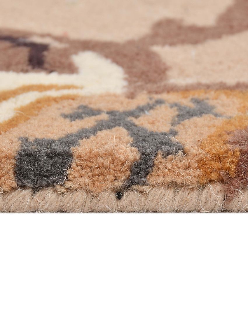 Beige Floral Hand Tufted Wool Carpet