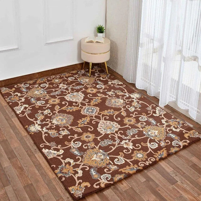 Brown Traditional Hand Tufted Wool Carpet