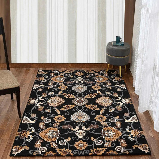 Traditional Visionary Black Hand Tufted Wool Carpet