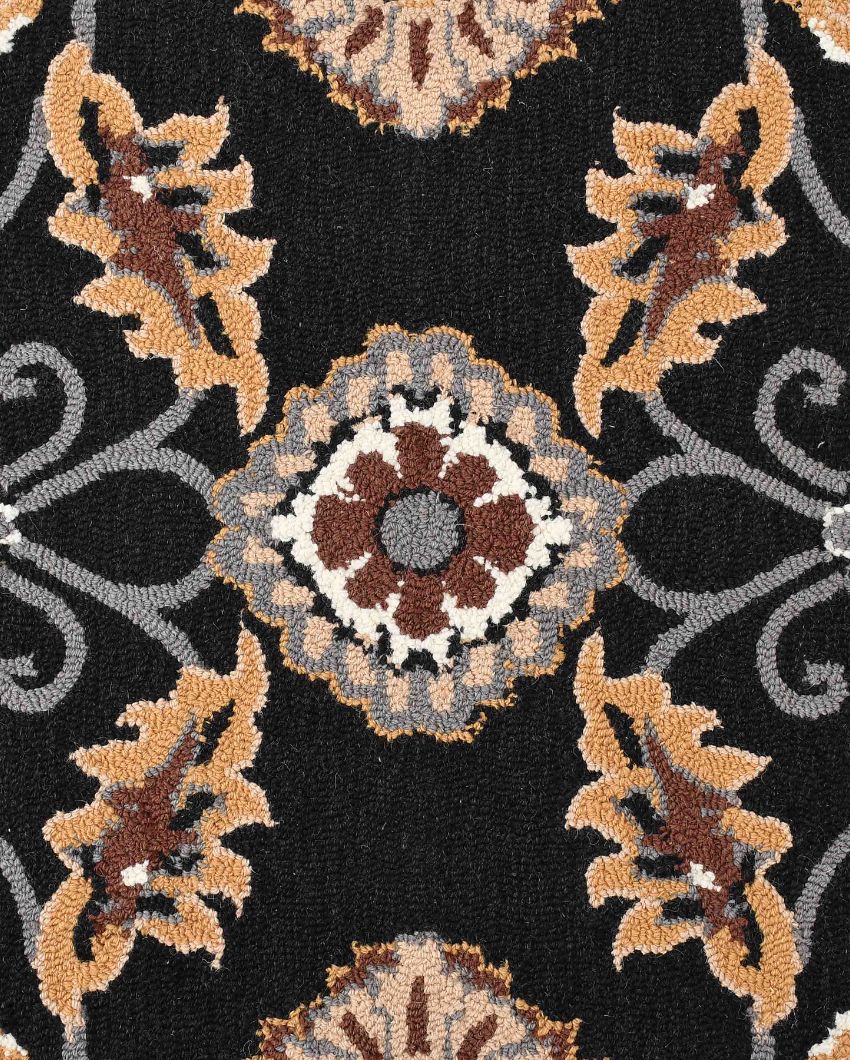 Traditional Visionary Black Hand Tufted Wool Carpet