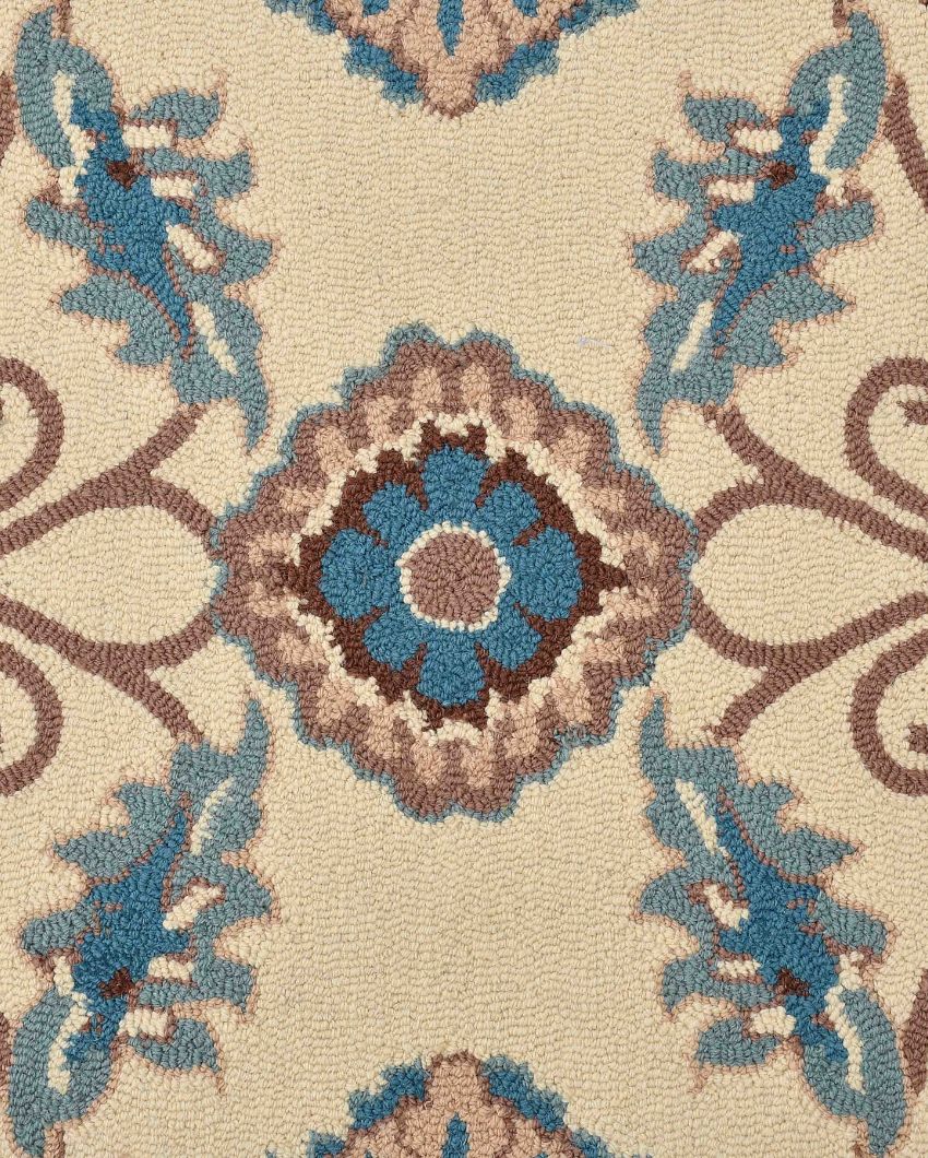 Cream Traditional Hand Tufted Wool Carpet