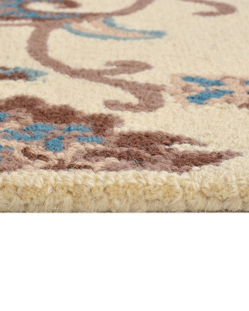 Cream Traditional Hand Tufted Wool Carpet