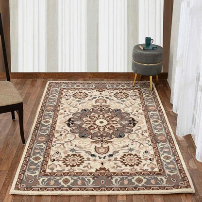 Beige Sleek Traditional Hand Tufted Wool Carpet