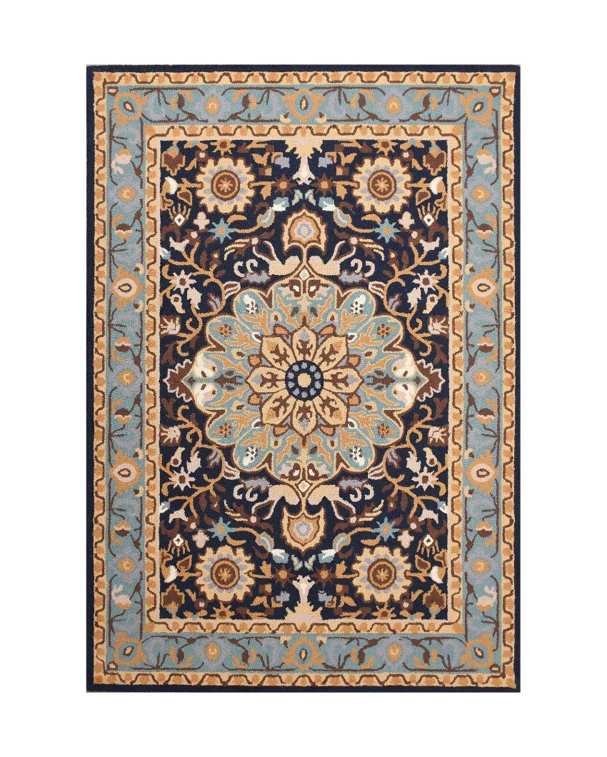 Eclectic Blue Traditional Hand Tufted Wool Carpet