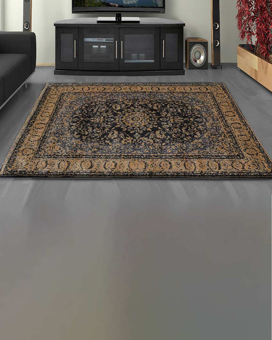 Traditional Black Polyester Carpet