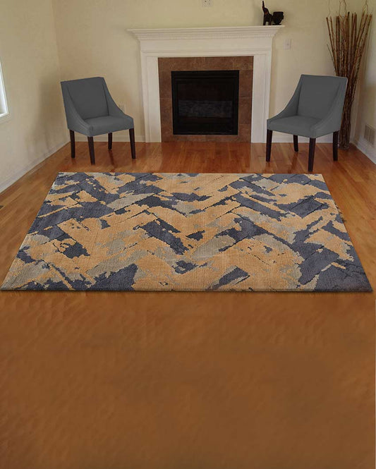 Abstract Curated Gold Polyester Carpet