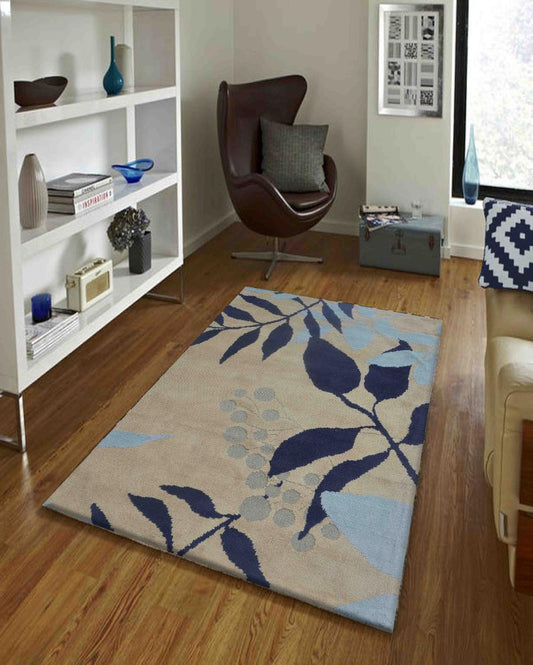Floral Blue Polyester Carpet