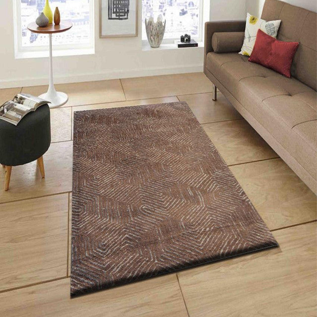 Geometric Brown Polyester Carpet