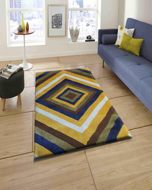 Elegant Abstract Yellow Polyester Carpet