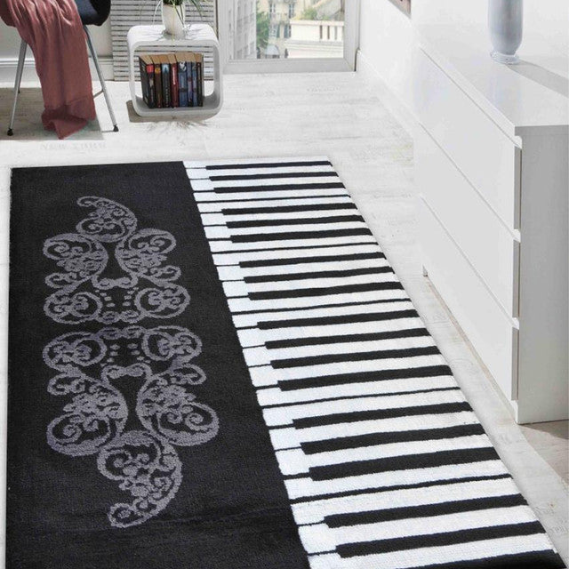 Abstract Black Piano Polyester Carpet