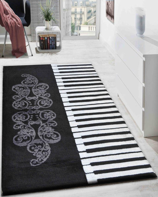 Abstract Black Piano Polyester Carpet