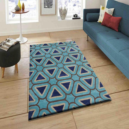 Geometric Blue Polyester Carpet