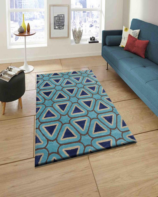 Geometric Blue Polyester Carpet