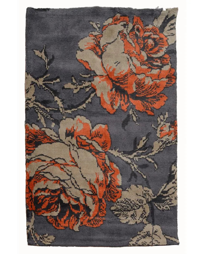 Floral Orange Polyester Carpet