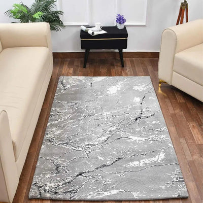 Grey & White Abstract Polyester Carpet