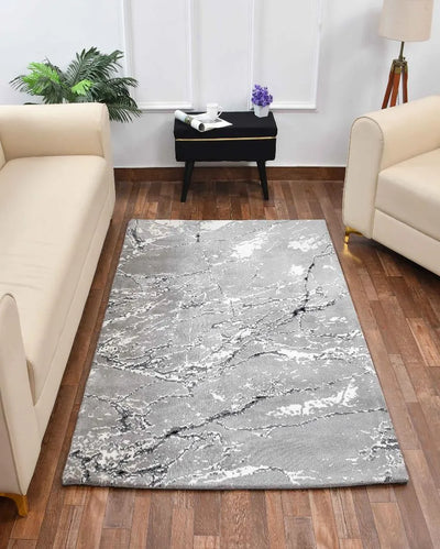 Grey & White Abstract Polyester Carpet