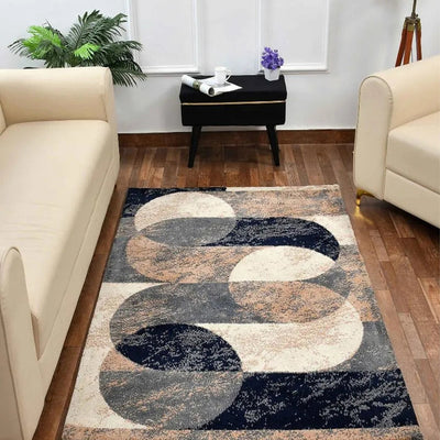 Blue & Beige Geometric Polyester Carpet