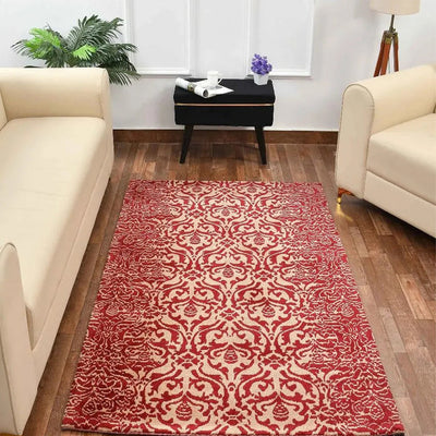 Red & Beige Motif Polyester Carpet