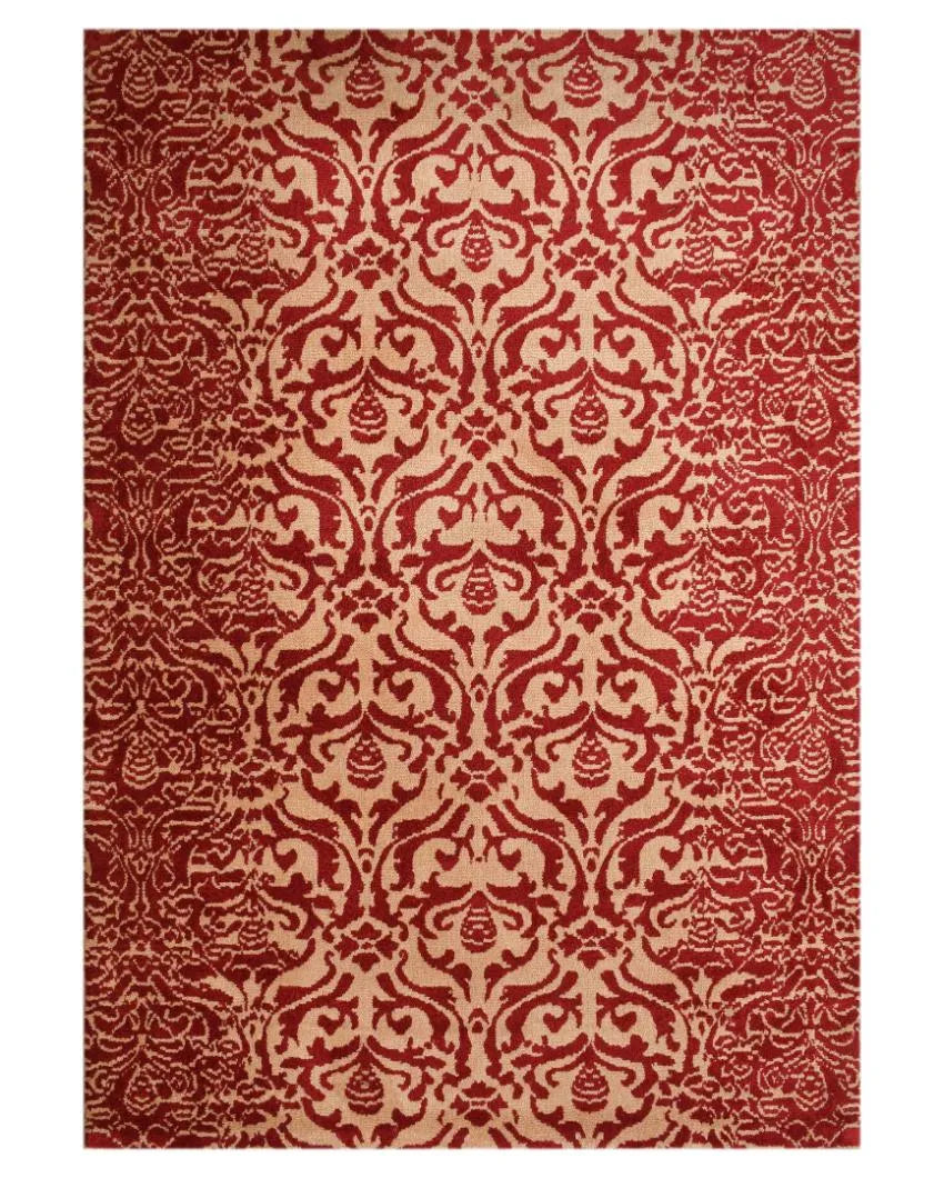 Red & Beige Motif Polyester Carpet