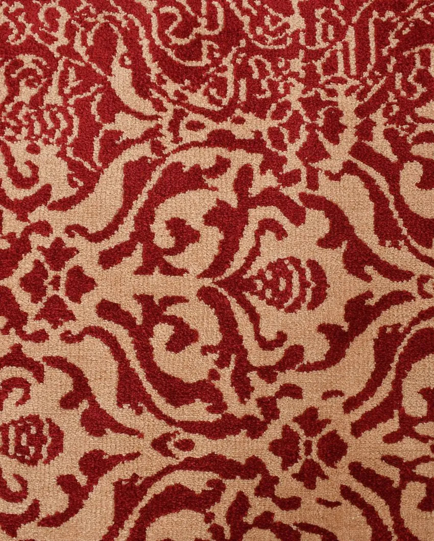 Red & Beige Motif Polyester Carpet