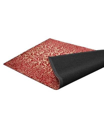 Red & Beige Motif Polyester Carpet