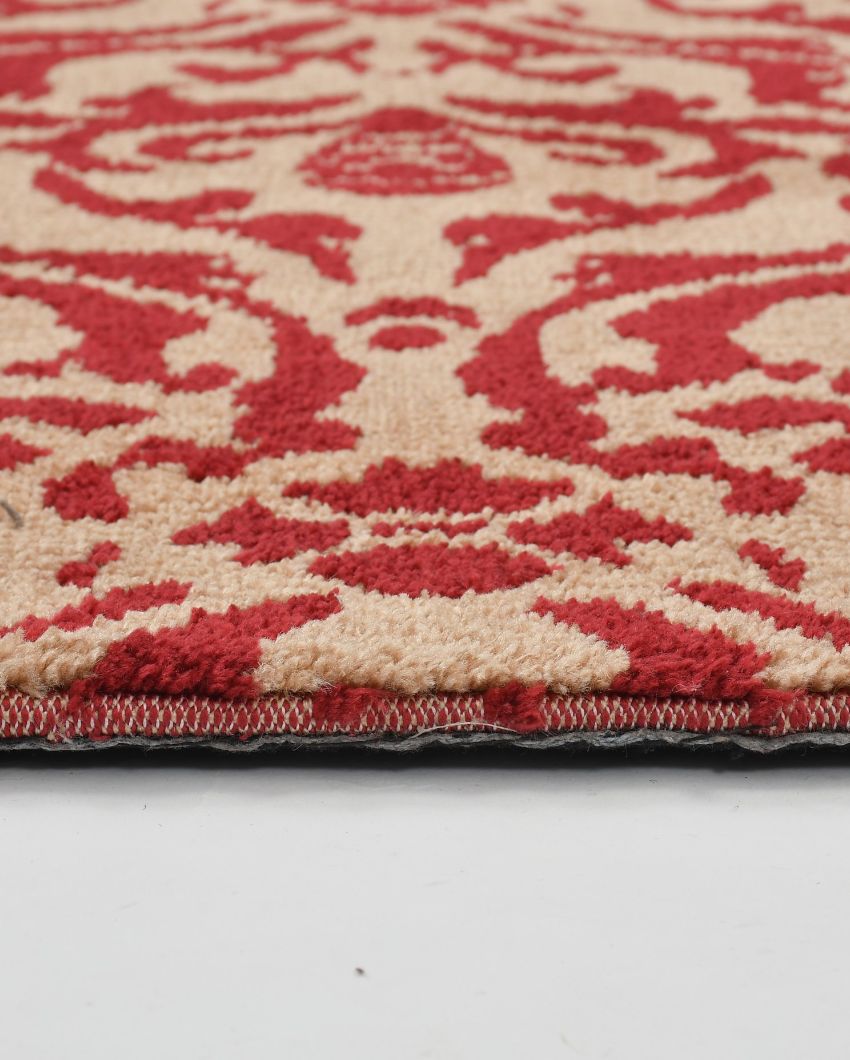 Red & Beige Motif Polyester Carpet