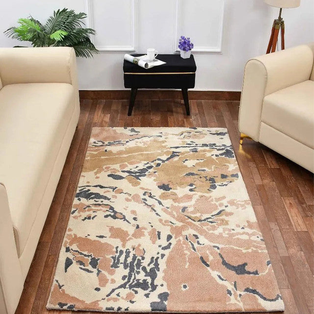 Beige & Grey Abstract Polyester Carpet