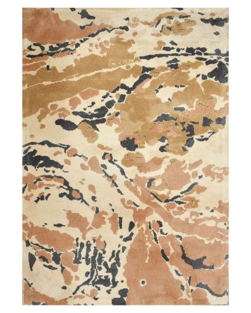 Beige & Grey Abstract Polyester Carpet