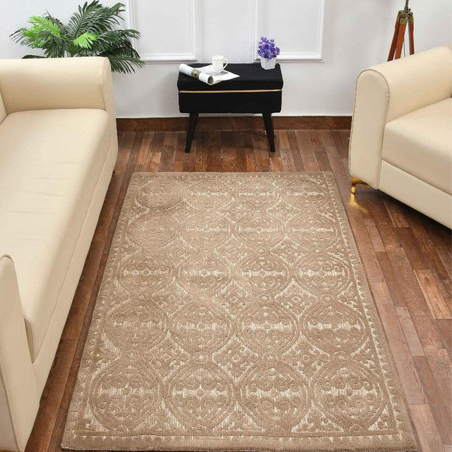 Brown Geometric Polyester Carpet