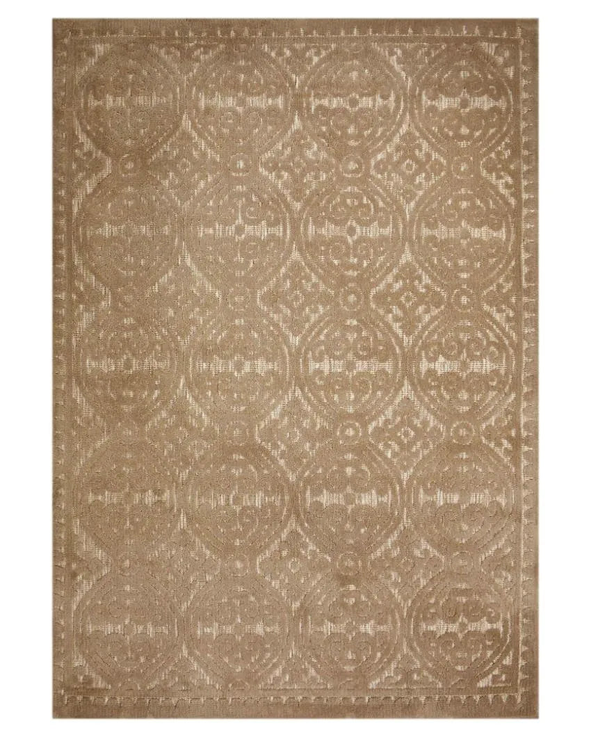 Brown Geometric Polyester Carpet