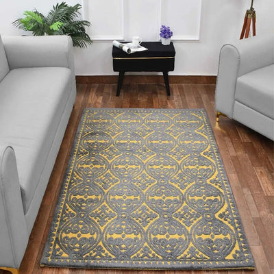 Grey & Yellow Geometric Polyester Carpet