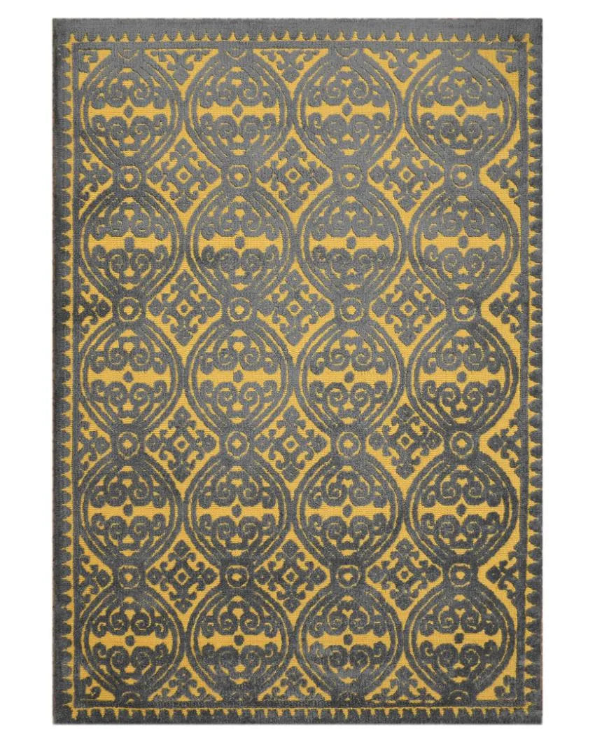 Grey & Yellow Geometric Polyester Carpet