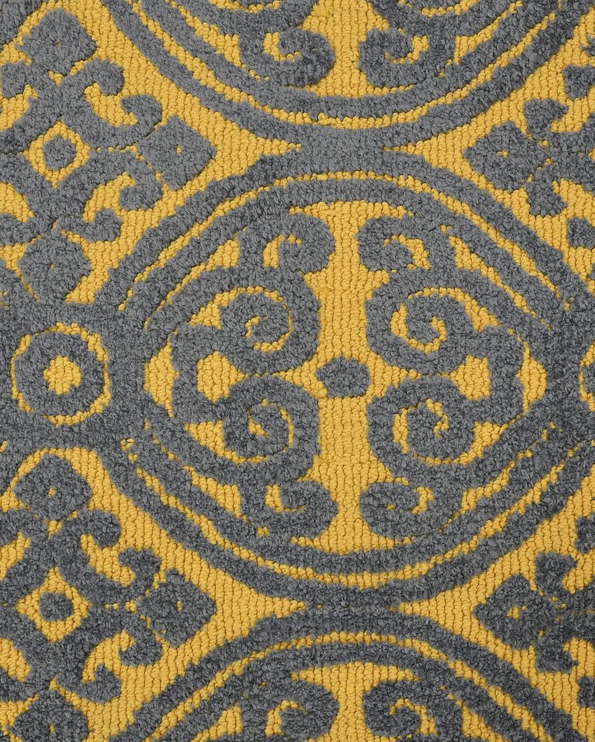 Grey & Yellow Geometric Polyester Carpet