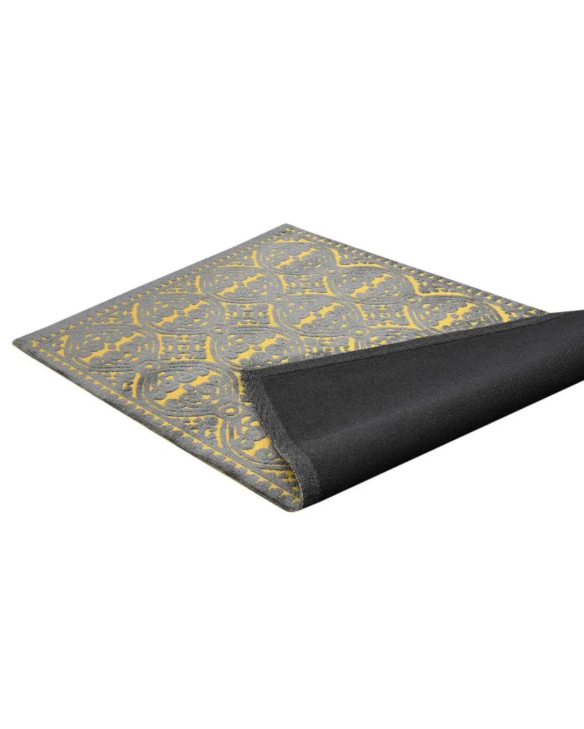 Grey & Yellow Geometric Polyester Carpet