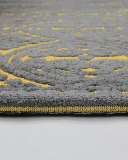 Grey & Yellow Geometric Polyester Carpet