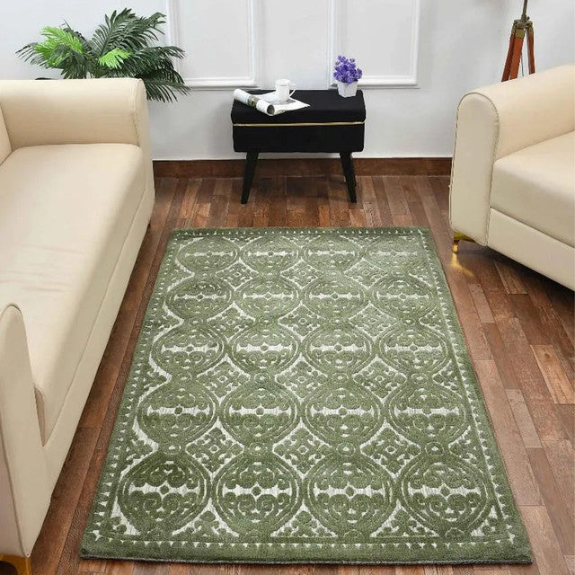 Green Geometric Polyester Carpet