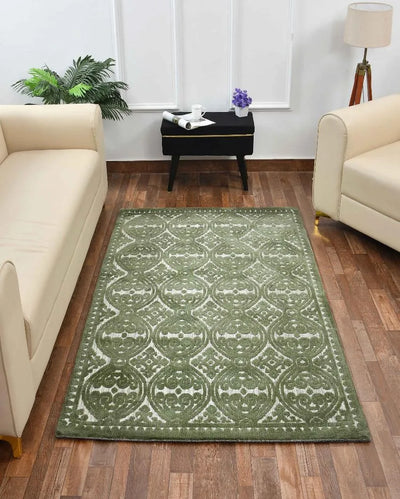 Green Geometric Polyester Carpet