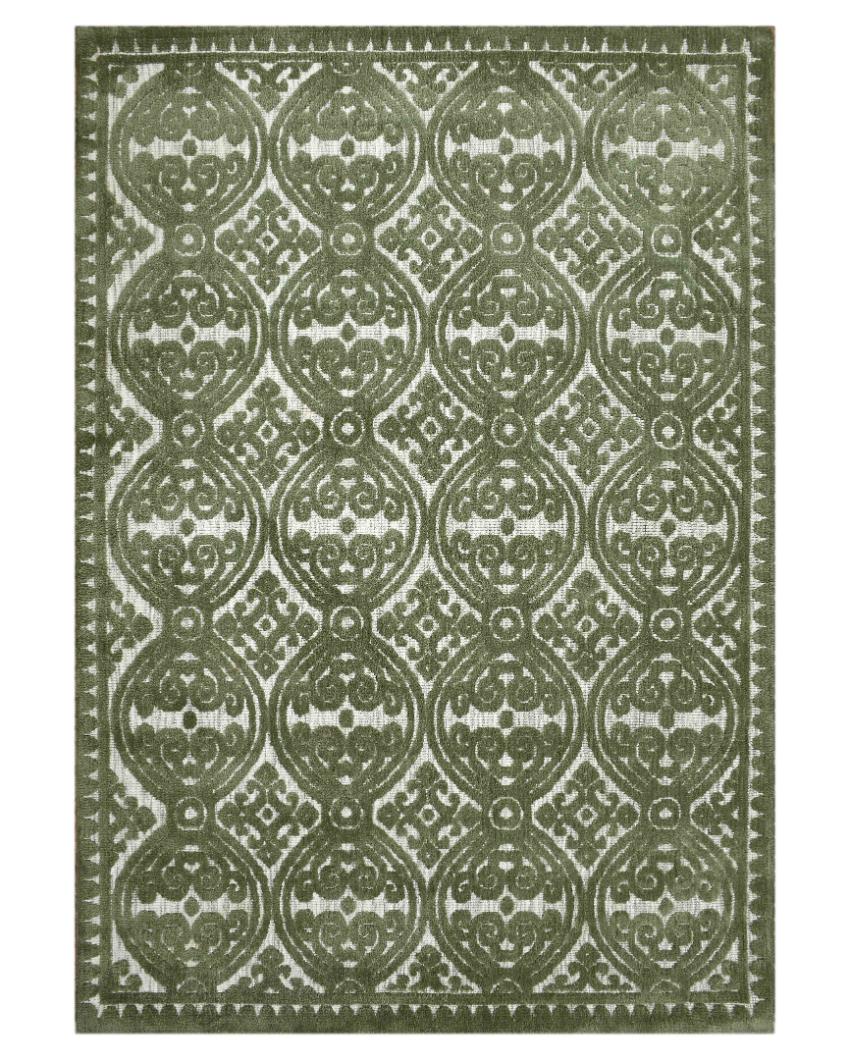 Green Geometric Polyester Carpet