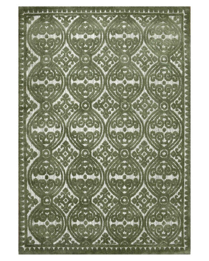 Green Geometric Polyester Carpet