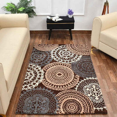 Brown & Beige Geometric Polyester Carpet